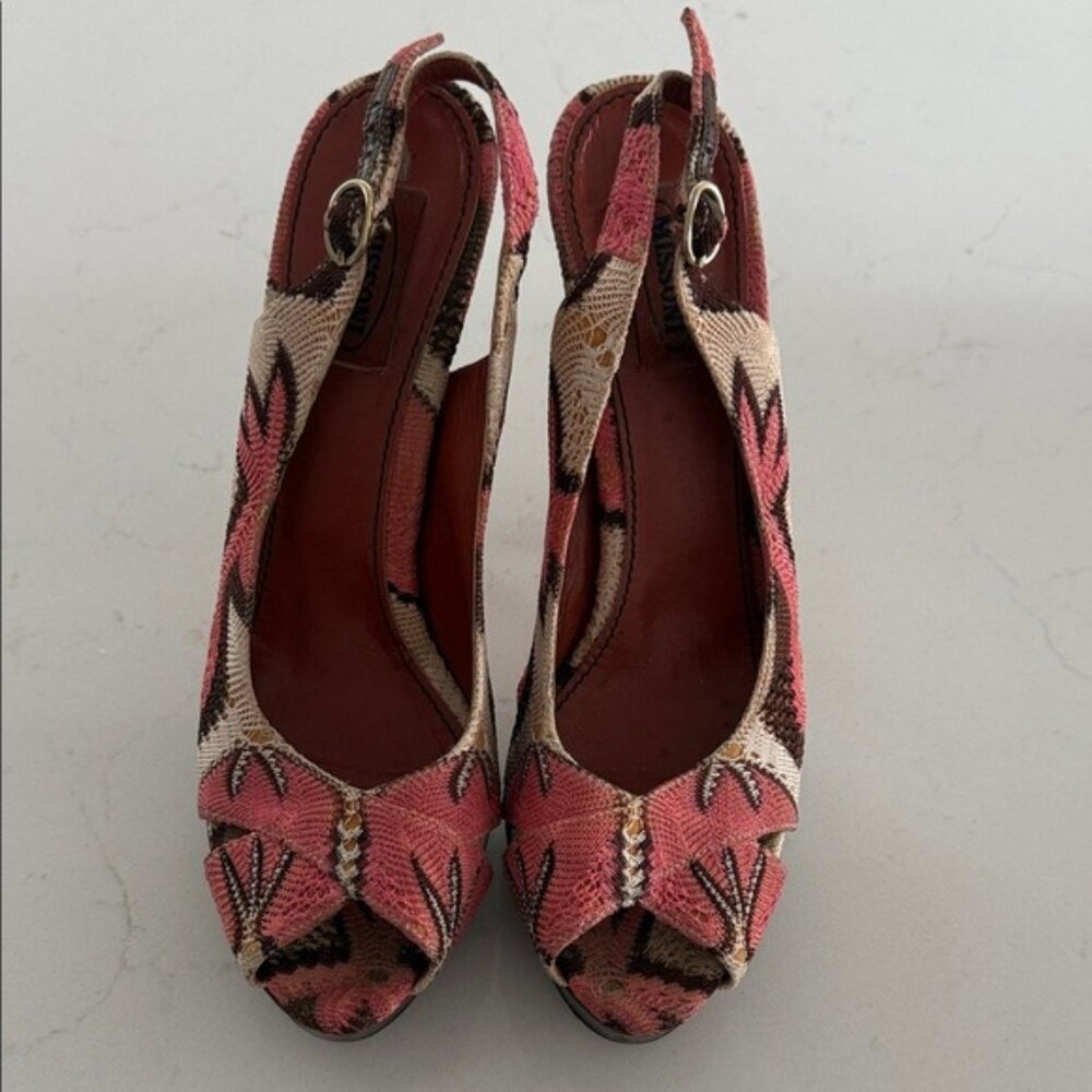 Missoni Slingback Heels Knit Pattern Peep Toe Italy Designer Size 9 Y2K Luxury - Picture 9 of 12